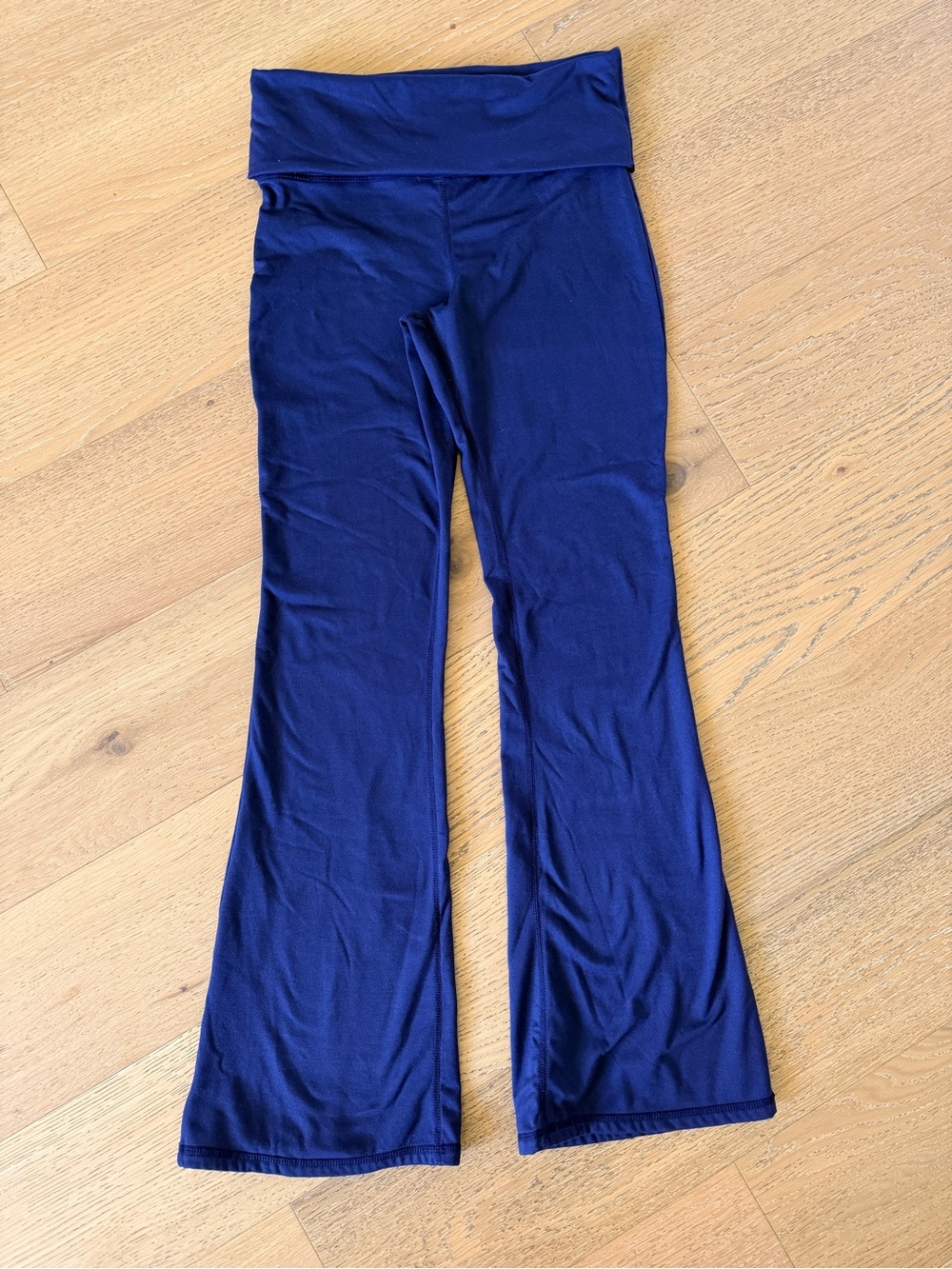 Women's Navy Fold-Over Waist FLEECE LINED Flare Pants